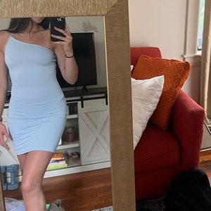 H&M xxs one shoulder baby blue ripped body-con dress 🤍